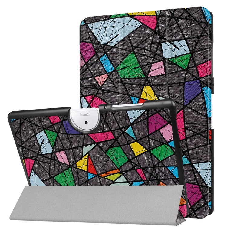 Tri-fold Stand Leather Patterned Case for Acer Iconia One 10 B3-A40 - Geometric Pattern and Lines-1