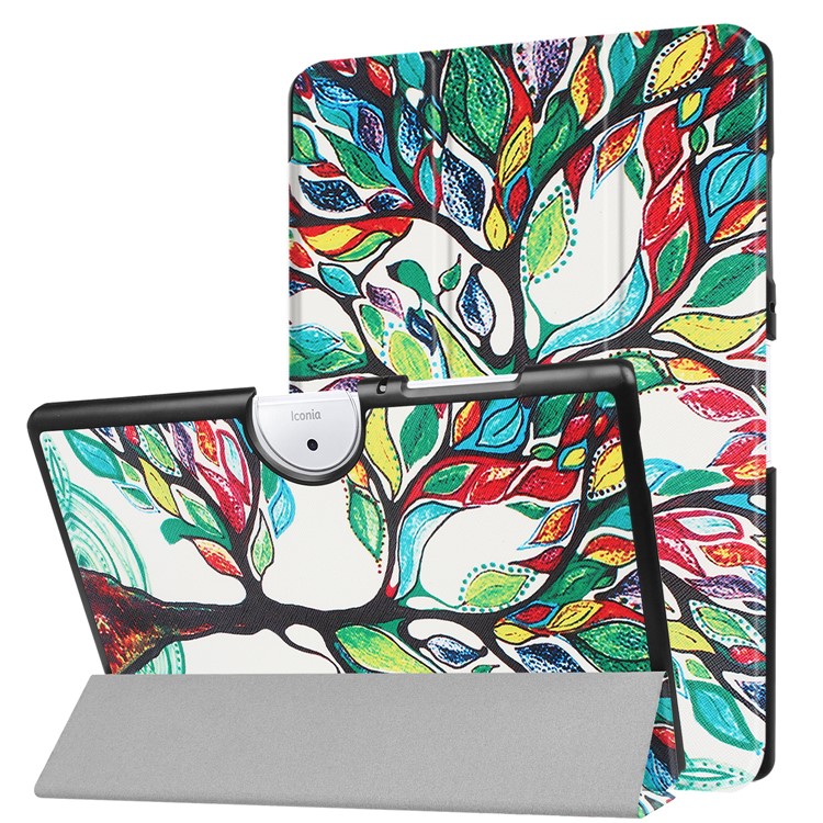 Tri-fold Stand Leather Patterned Casing for Acer Iconia One 10 B3-A40 - Colored Tree Painting-1