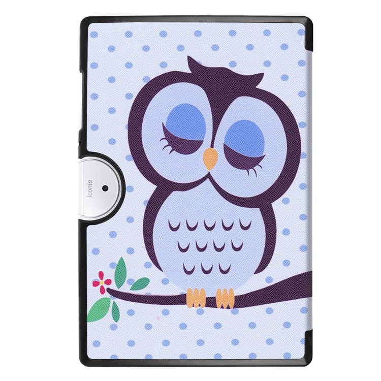 Tri-fold Stand Leather Patterned Shell for Acer Iconia One 10 B3-A40 - Owl Napping on Branch-3