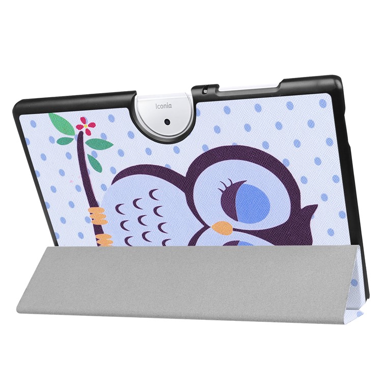 Tri-fold Stand Leather Patterned Shell for Acer Iconia One 10 B3-A40 - Owl Napping on Branch-5