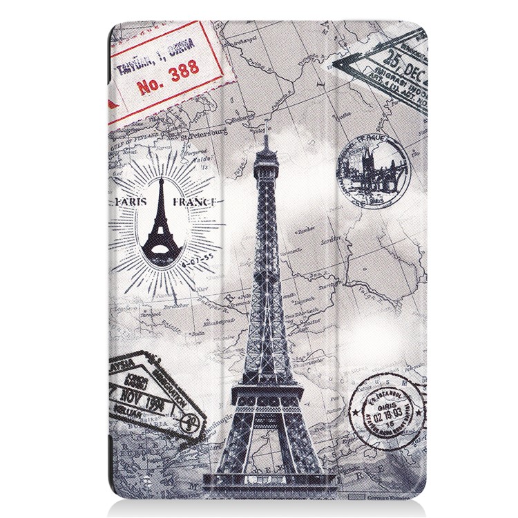 PU Leather Tri-fold Flip Stand Patterned Cover for Acer Iconia One 10 B3-A40 - Eiffel Tower and Map-2