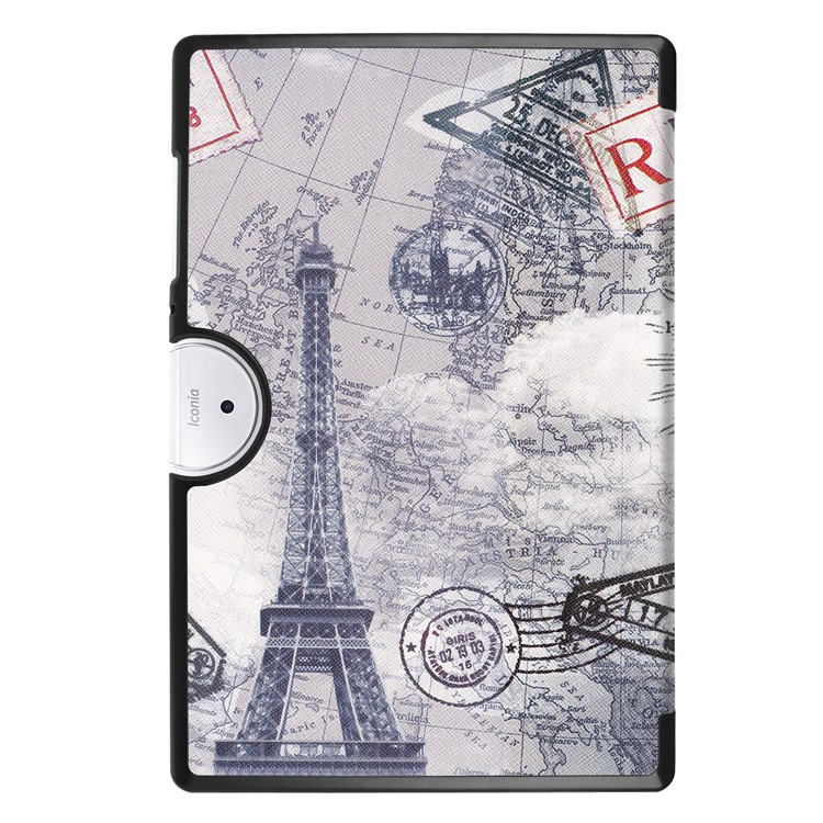 PU Leather Tri-fold Flip Stand Patterned Cover for Acer Iconia One 10 B3-A40 - Eiffel Tower and Map-3