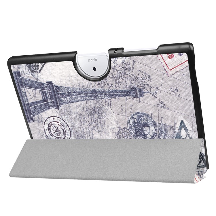 PU Leather Tri-fold Flip Stand Patterned Cover for Acer Iconia One 10 B3-A40 - Eiffel Tower and Map-5