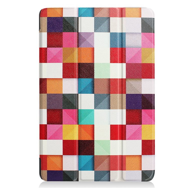 PU Leather Tri-fold Flip Stand Patterned Shell for Acer Iconia One 10 B3-A40 - Colorful Triangle Grid-2