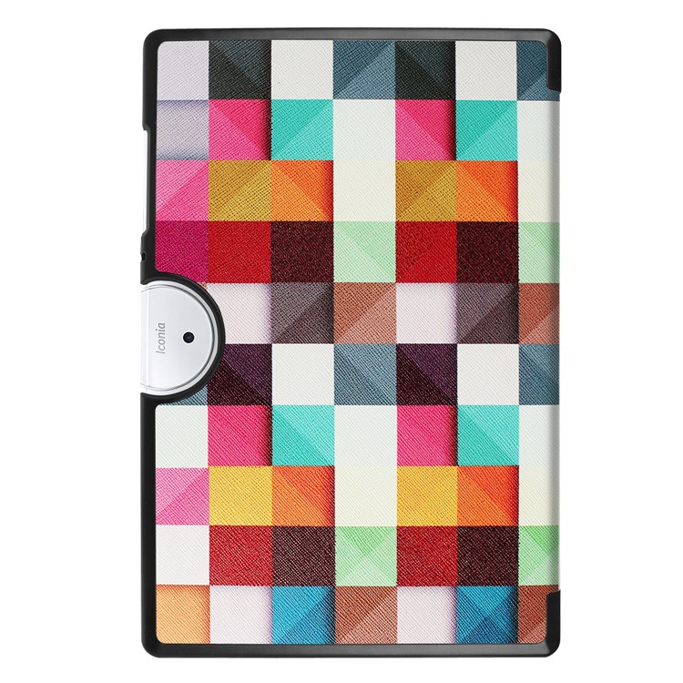 PU Leather Tri-fold Flip Stand Patterned Shell for Acer Iconia One 10 B3-A40 - Colorful Triangle Grid-3
