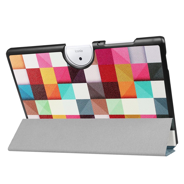 PU Leather Tri-fold Flip Stand Patterned Shell for Acer Iconia One 10 B3-A40 - Colorful Triangle Grid-5