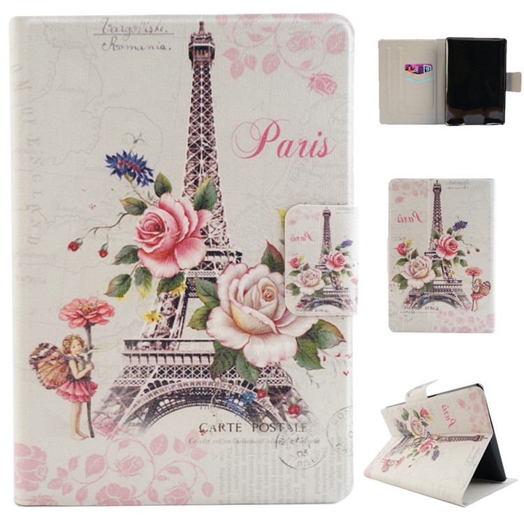 Duftender Kartenschlitz Smart Ledertasche Für Amazon Kindle Paperwhite 2 Mit Ständer - Blume Und Eiffelturm-1