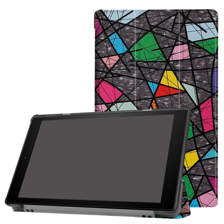 Pattern Printing Leather Tri-fold Stand Tablet Case for Amazon Fire HD 10 (2017) - Geometric Pattern and Lines-1
