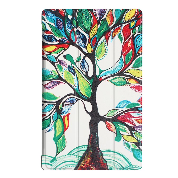 Pattern Printing Leather Tri-fold Stand Tablet Cover for Amazon Fire HD 10 (2017) - Colored Tree Painting-2