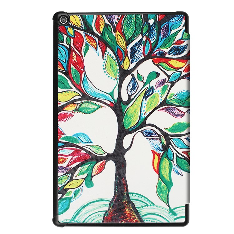 Pattern Printing Leather Tri-fold Stand Tablet Cover for Amazon Fire HD 10 (2017) - Colored Tree Painting-3