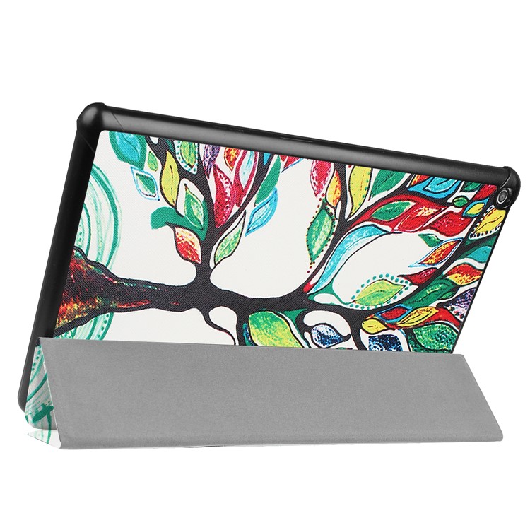 Pattern Printing Leather Tri-fold Stand Tablet Cover for Amazon Fire HD 10 (2017) - Colored Tree Painting-6
