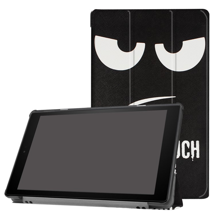 Pattern Printing Leather Tri-fold Stand Tablet Shell for Amazon Fire HD 10 (2017) - Do Not Touch My Pad-1