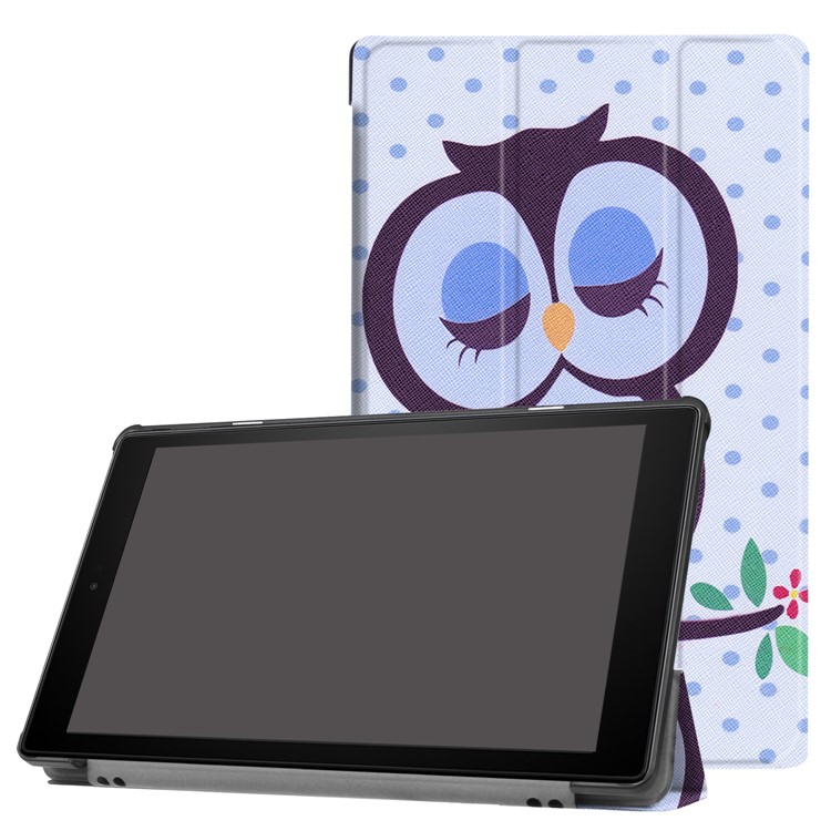 Pattern Printing Leather Tri-fold Stand Case for Amazon Fire HD 10 (2017) - Owl Napping on Branch-1
