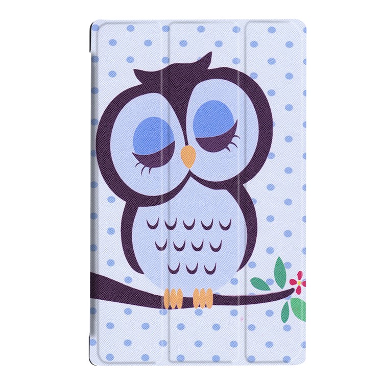 Pattern Printing Leather Tri-fold Stand Case for Amazon Fire HD 10 (2017) - Owl Napping on Branch-2