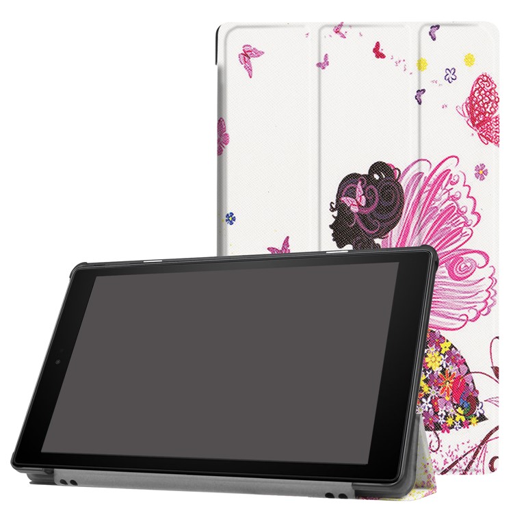 Pattern Printing Leather Tri-fold Stand Cover for Amazon Fire HD 10 (2017) - Pretty Fairy-1