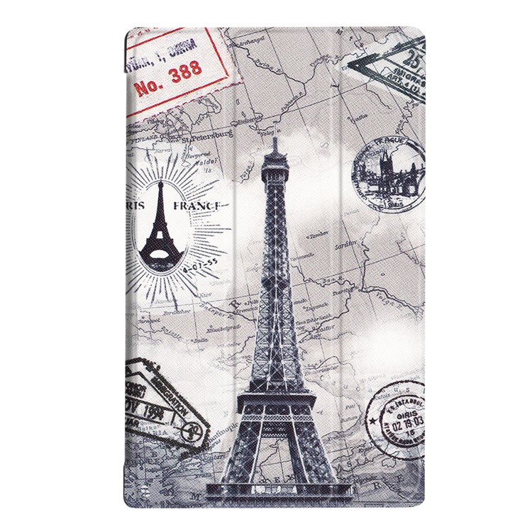 For Amazon Fire HD 10 (2017) Pattern Printing Leather Tri-fold Stand Case Cover - Eiffel Tower-2