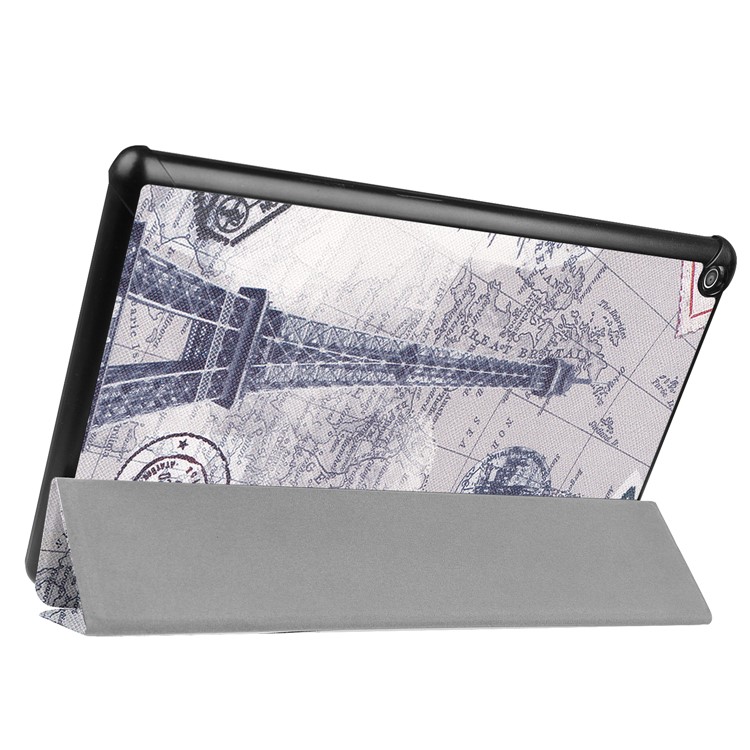 For Amazon Fire HD 10 (2017) Pattern Printing Leather Tri-fold Stand Case Cover - Eiffel Tower-6