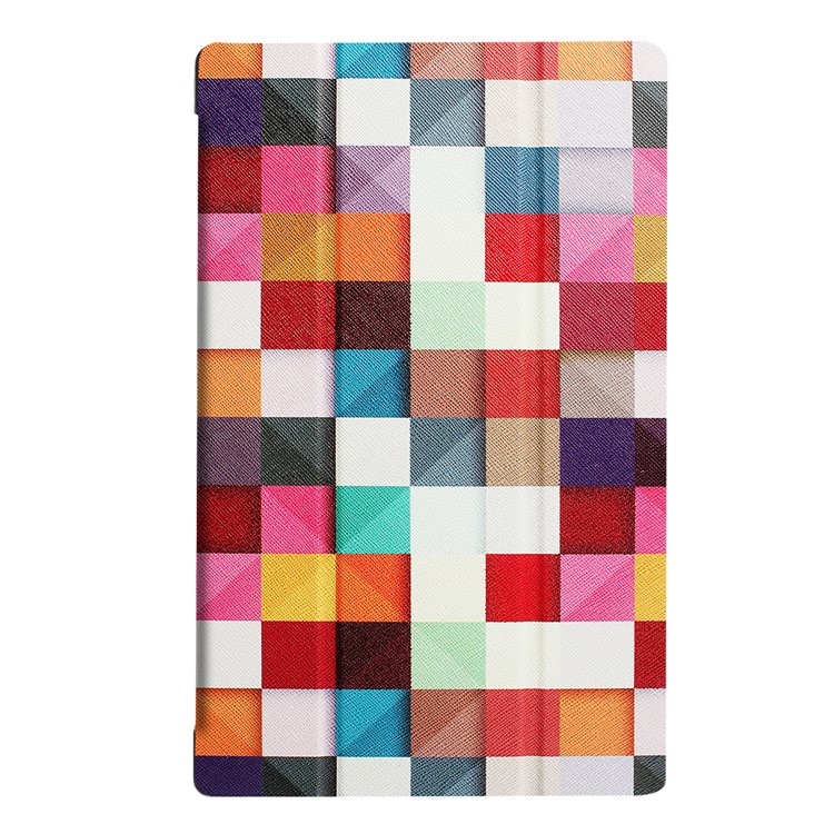 For Amazon Fire HD 10 (2017) Pattern Printing Leather Tri-fold Stand Case Shell - Colorful Grids-2
