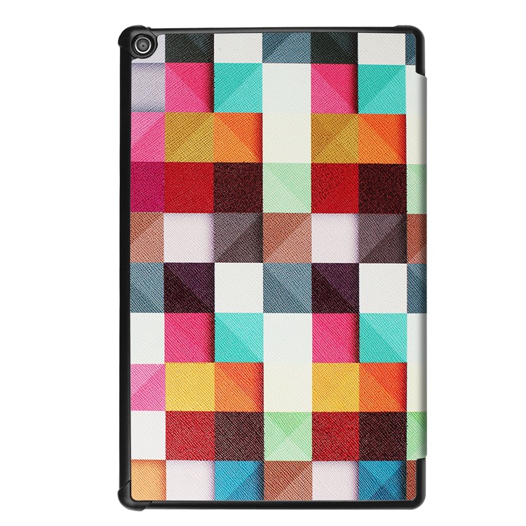For Amazon Fire HD 10 (2017) Pattern Printing Leather Tri-fold Stand Case Shell - Colorful Grids-3