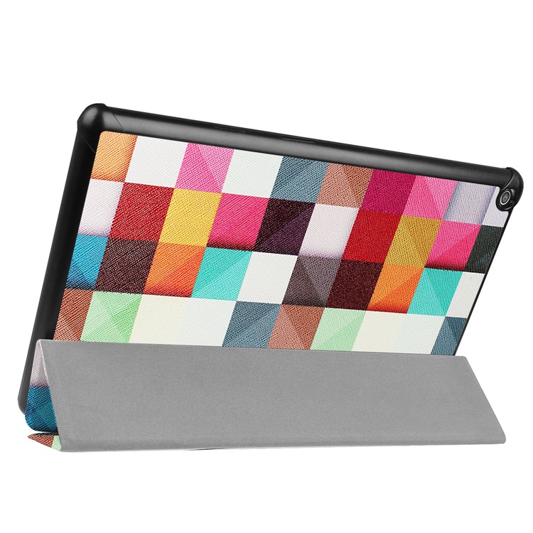 For Amazon Fire HD 10 (2017) Pattern Printing Leather Tri-fold Stand Case Shell - Colorful Grids-6