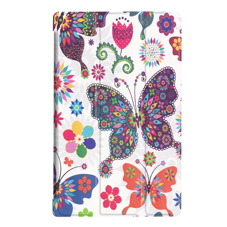 For Amazon Fire HD 10 (2017) Pattern Printing Leather Tri-fold Stand Cover Case - Butterflies and Flowers-2