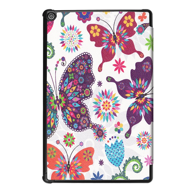 For Amazon Fire HD 10 (2017) Pattern Printing Leather Tri-fold Stand Cover Case - Butterflies and Flowers-3