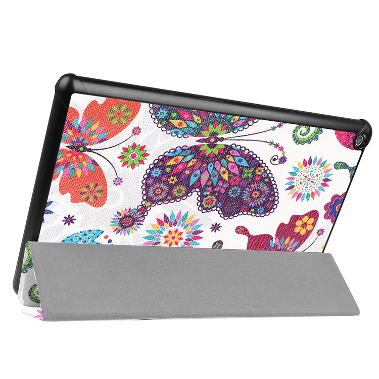 For Amazon Fire HD 10 (2017) Pattern Printing Leather Tri-fold Stand Cover Case - Butterflies and Flowers-6