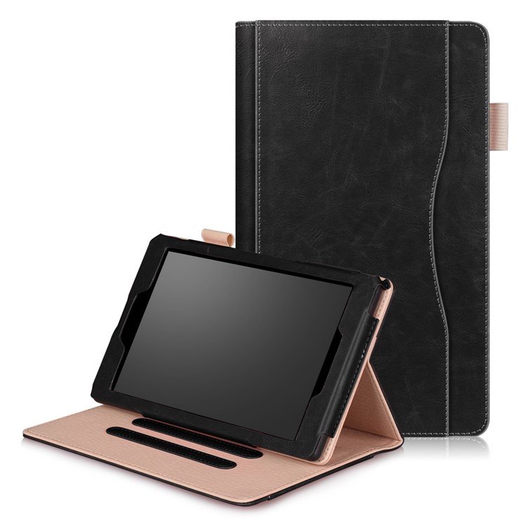 Crazy Horse Texture Auto-wake/sleep PU Leather Card Slot Stand Protective Shell for Amazon Fire HD 8 (2016) / (2017) - Black-1