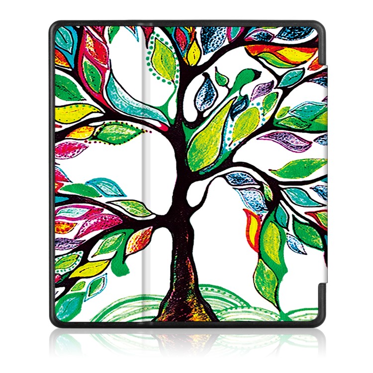 Patterned Leather Flip Smart Cover for All-New Amazon Kindle Oasis (2017) - Colored Tree Painting-3
