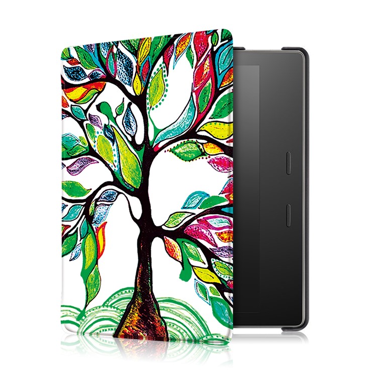 Patterned Leather Flip Smart Cover for All-New Amazon Kindle Oasis (2017) - Colored Tree Painting-4