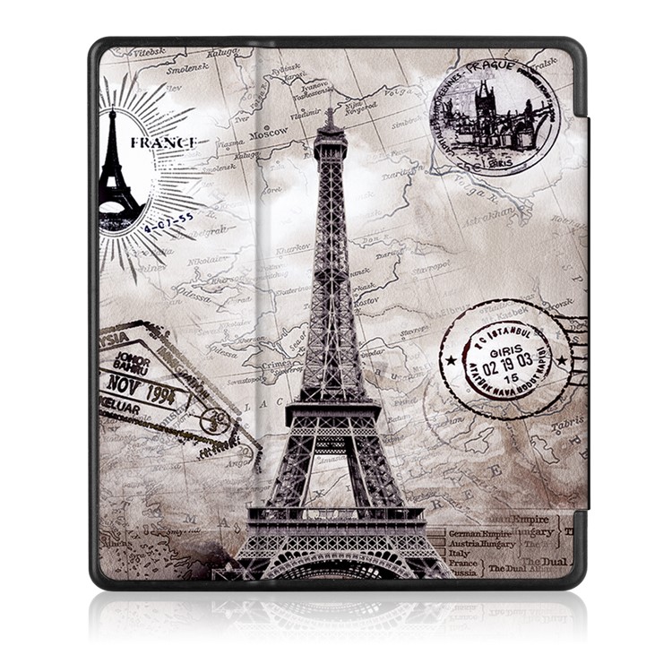 Patterned Leather Smart Protection Cover for Amazon Kindle Oasis (2017) - Eiffel Tower and Map-3