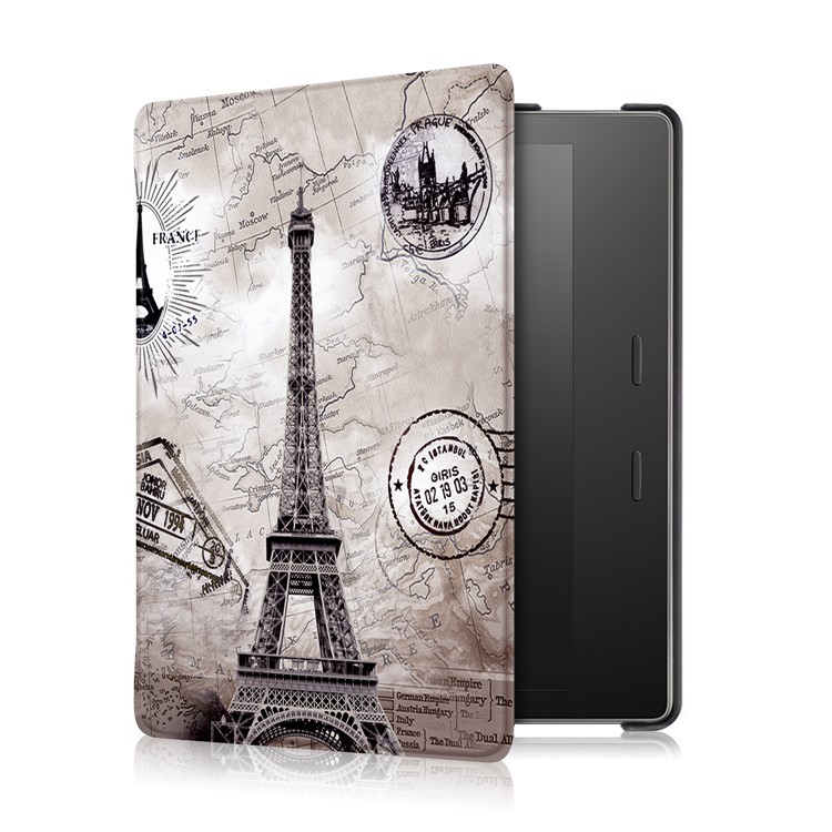 Patterned Leather Smart Protection Cover for Amazon Kindle Oasis (2017) - Eiffel Tower and Map-4