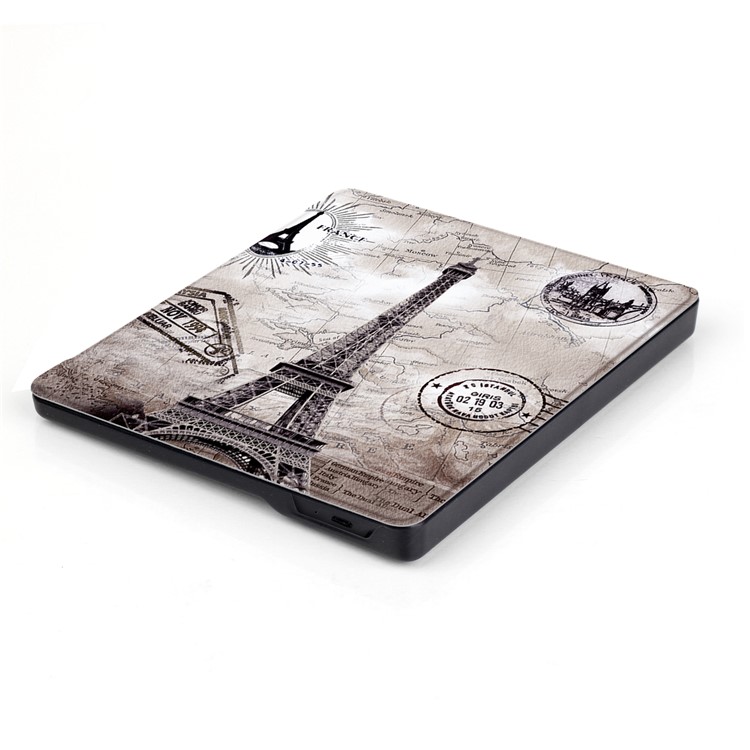 Patterned Leather Smart Protection Cover for Amazon Kindle Oasis (2017) - Eiffel Tower and Map-5