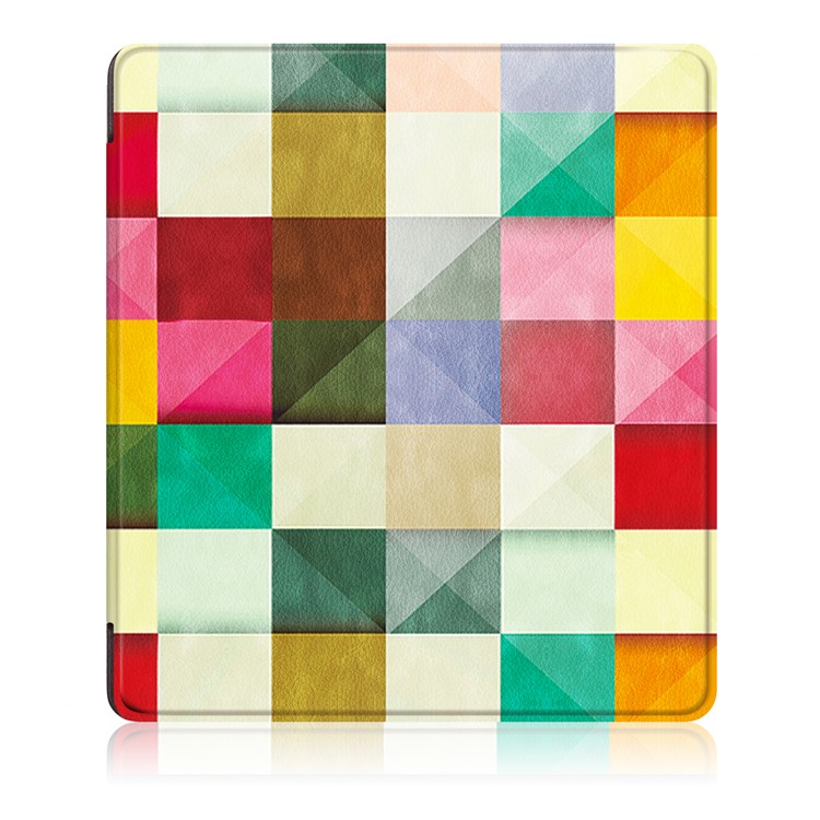 Patterned Leather Smart Case Protector for Amazon Kindle Oasis (2017) - Colorful Triangles Grids-2