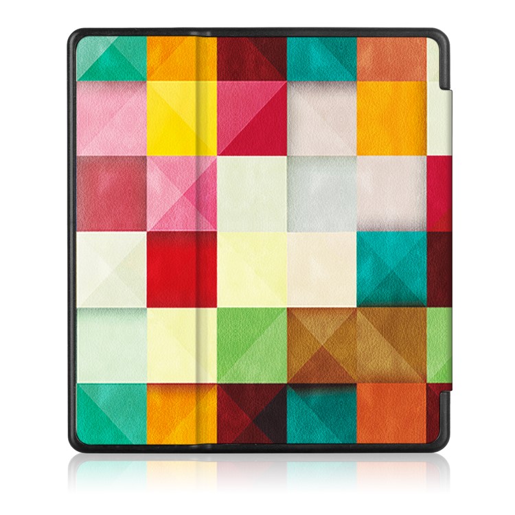 Patterned Leather Smart Case Protector for Amazon Kindle Oasis (2017) - Colorful Triangles Grids-3