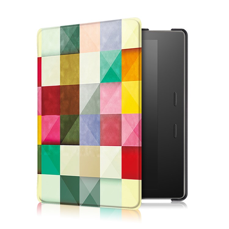 Patterned Leather Smart Case Protector for Amazon Kindle Oasis (2017) - Colorful Triangles Grids-4