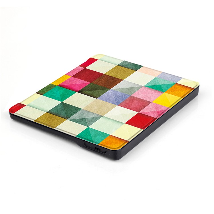 Patterned Leather Smart Case Protector for Amazon Kindle Oasis (2017) - Colorful Triangles Grids-5