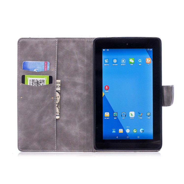Imprint Panda Wallet Leather Stand Tablet Cover for Amazon All-New Fire 7 (2017) / Fire 7 (2015) - Grey-9