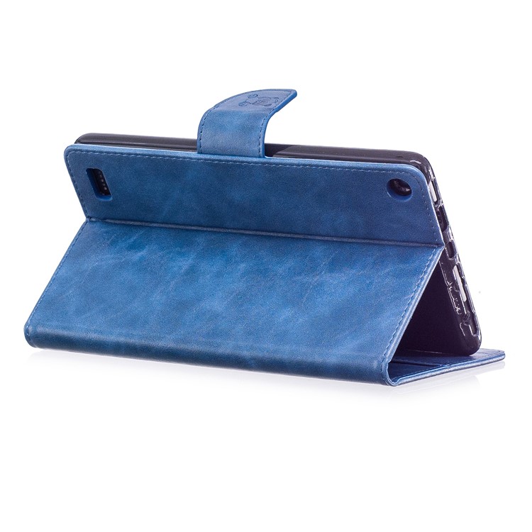 For Amazon All-New Fire 7 (2017) / Fire 7 (2015) Imprint Panda PU Leather Wallet Stand Casing - Blue-5