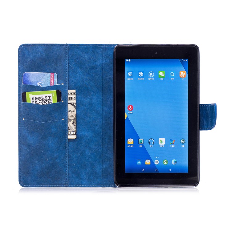 For Amazon All-New Fire 7 (2017) / Fire 7 (2015) Imprint Panda PU Leather Wallet Stand Casing - Blue-9
