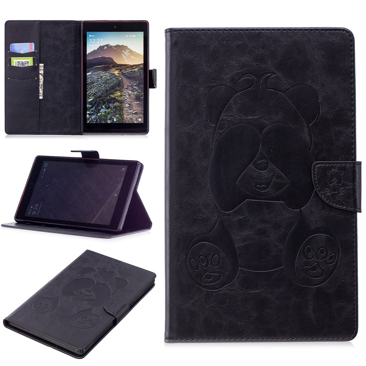 Imprint Panda Wallet Leather Stand Tablet Cover for Amazon All-New Fire HD 8 (2017)/Fire HD 8 (2016) - Black-1