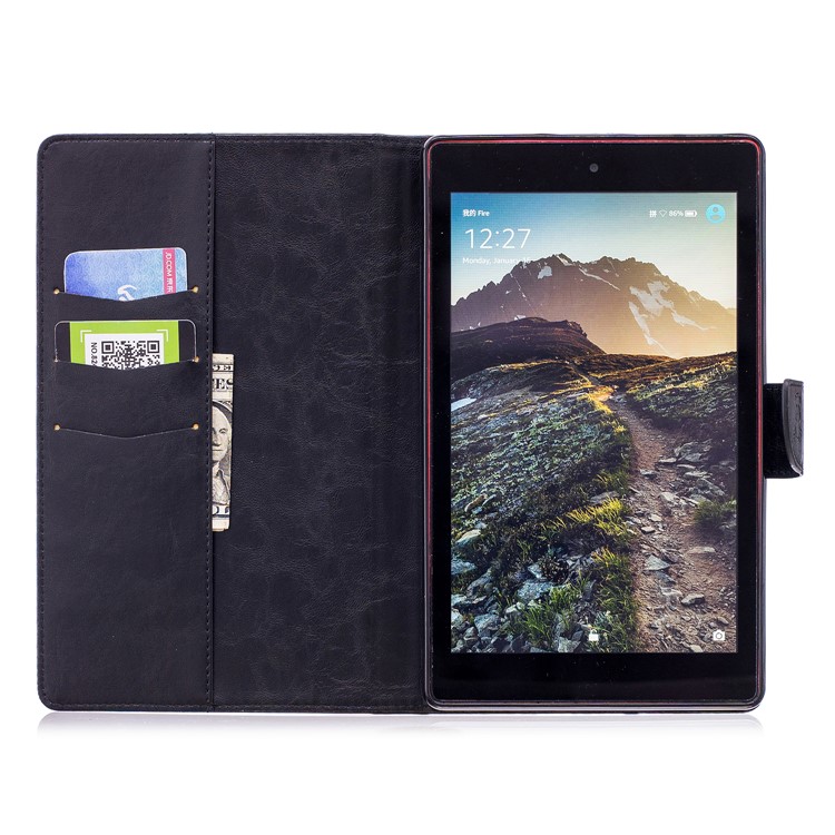 Imprint Panda Wallet Leather Stand Tablet Cover for Amazon All-New Fire HD 8 (2017)/Fire HD 8 (2016) - Black-9