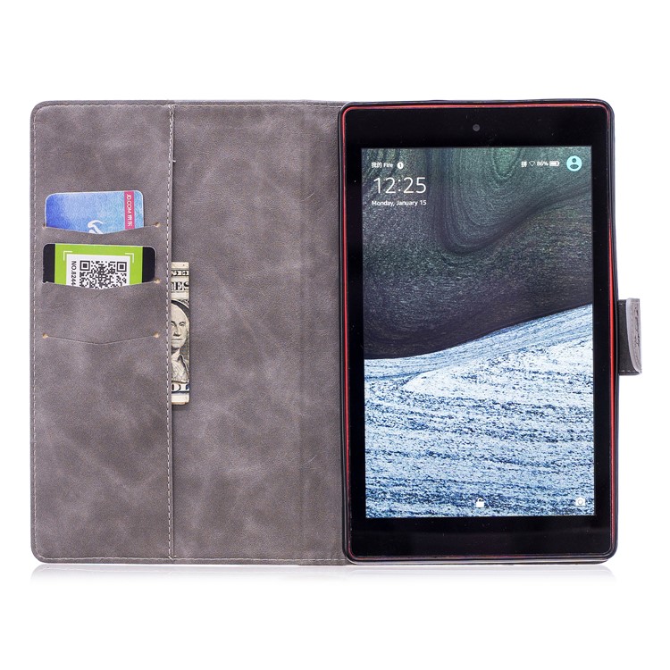 Imprint Panda Wallet Leather Stand Tablet Case for Amazon All-New Fire HD 8 (2017)/Fire HD 8 (2016) - Grey-9