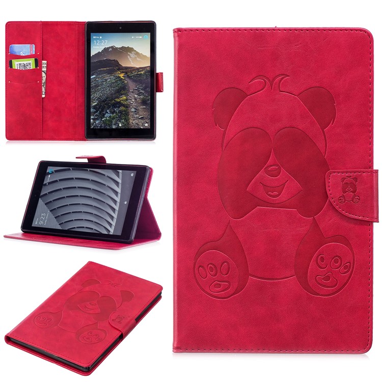 Imprint Panda Wallet Leather Stand Tablet Shell for Amazon All-New Fire HD 8 (2017)/Fire HD 8 (2016) - Red-1