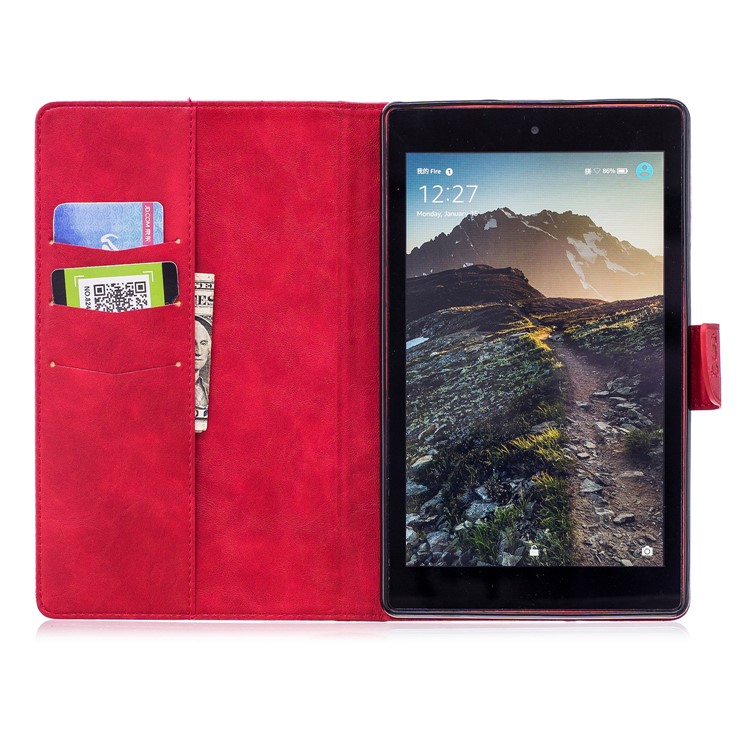 Imprint Panda Wallet Leather Stand Tablet Shell for Amazon All-New Fire HD 8 (2017)/Fire HD 8 (2016) - Red-9