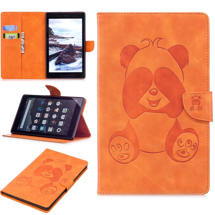 Imprint Panda Wallet Leather Stand Tablet Casing for Amazon All-New Fire HD 8 (2017)/Fire HD 8 (2016) - Brown-1