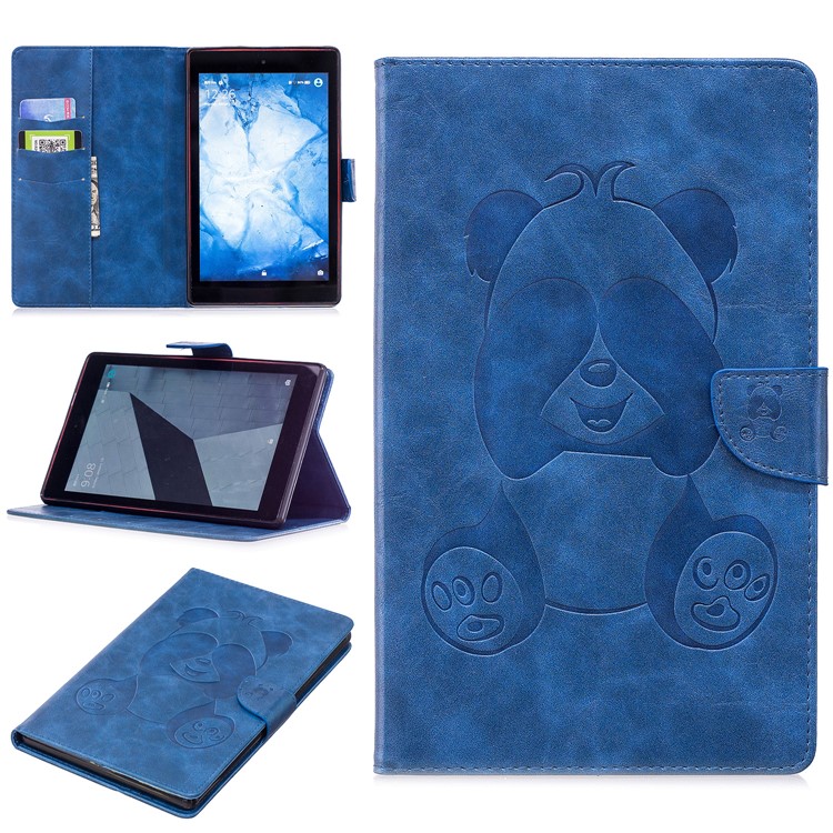 Imprint Panda Wallet Leather Stand Tablet Protective Cover for Amazon All-New Fire HD 8 (2017)/Fire HD 8 (2016) - Blue-1