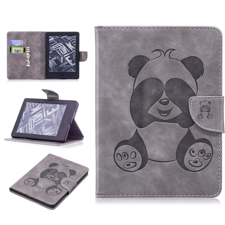 Imprint Panda Wallet Leather Stand Tablet Case for Amazon Kindle (2016) - Grey-1