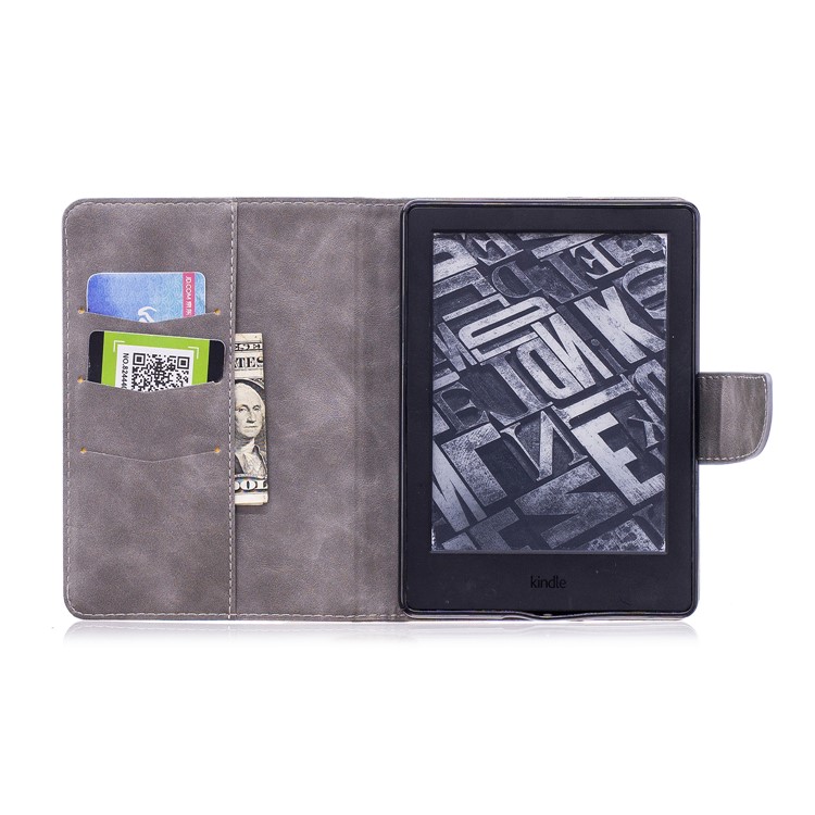 Imprint Panda Wallet Leather Stand Tablet Case for Amazon Kindle (2016) - Grey-9