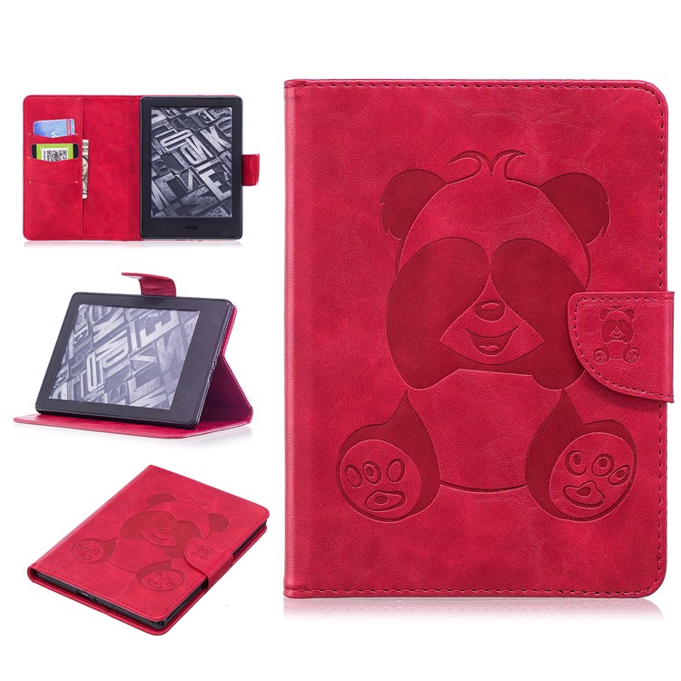 Imprint Panda Wallet Leather Stand Tablet Casing for Amazon Kindle (2016) - Red-1